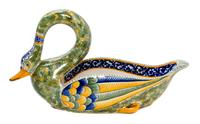 A Quimper Pottery Swan Form Bowl Length 15 inches.