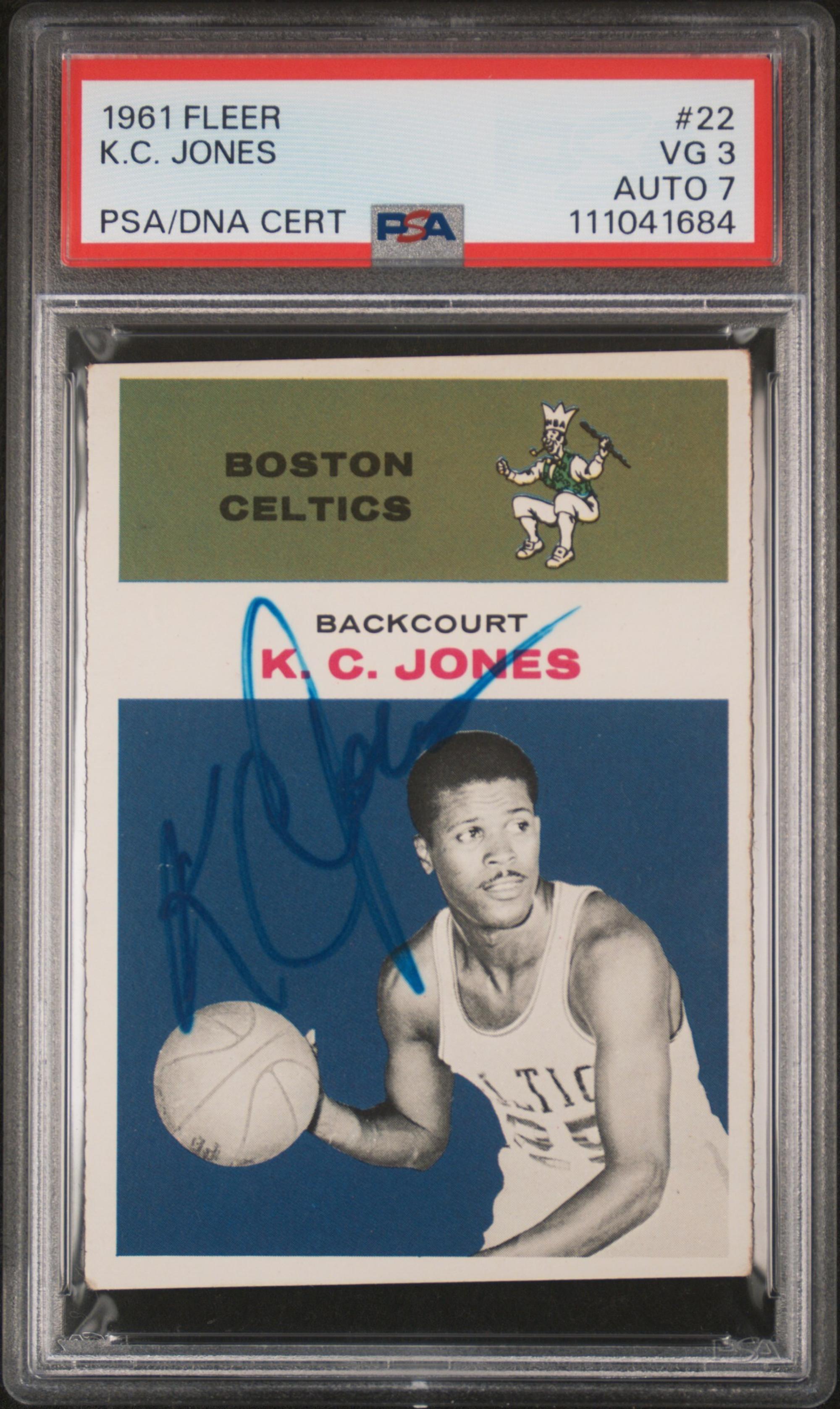 An Uncommon 1961 Fleer K.C. Jones Signed Autograph Rookie Basketball Card No. 22 (PSA 3 VG, AUTO 7)