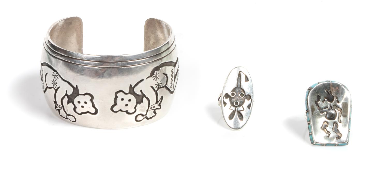 Hopi Silver Overlay Cuff Bracelet Length of bracelet 6 1/8 x opening 1 1/4 x width 1 1/2 inches