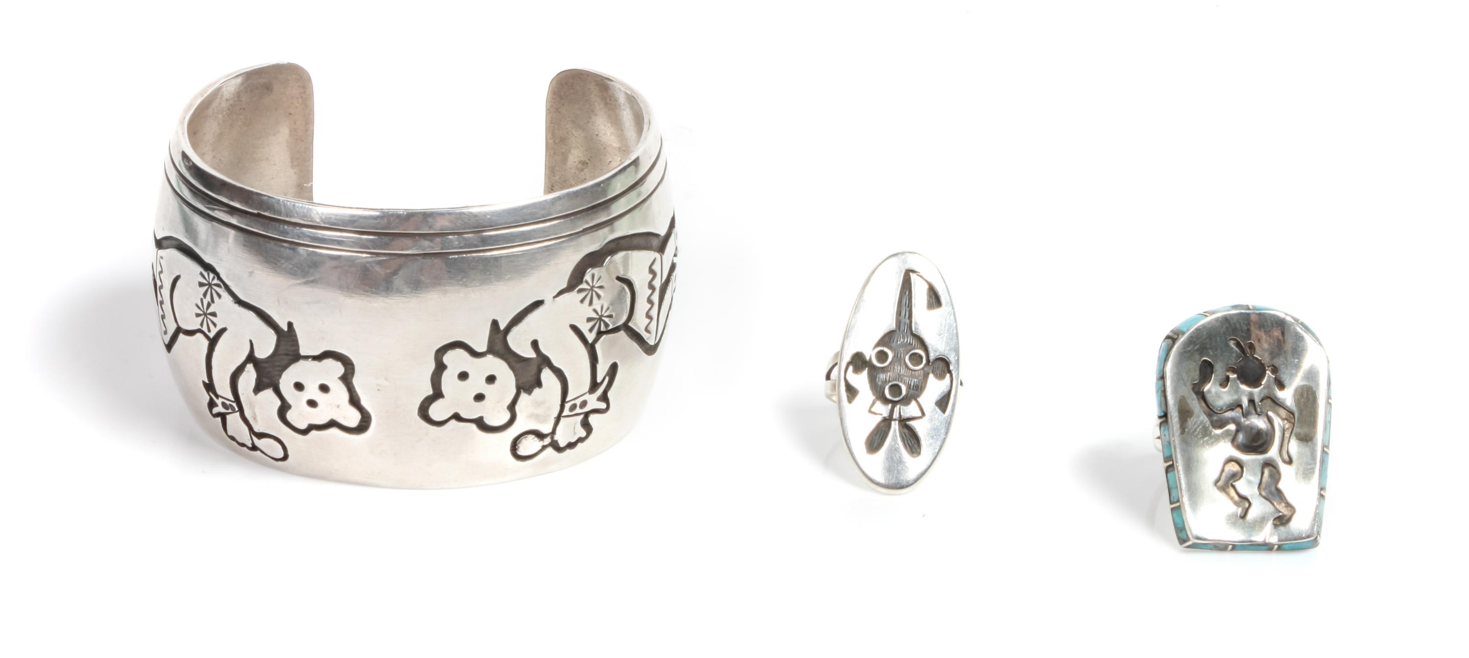 Hopi Silver Overlay Cuff Bracelet Length of bracelet 6 1/8 x opening 1 1/4 x width 1 1/2 inches