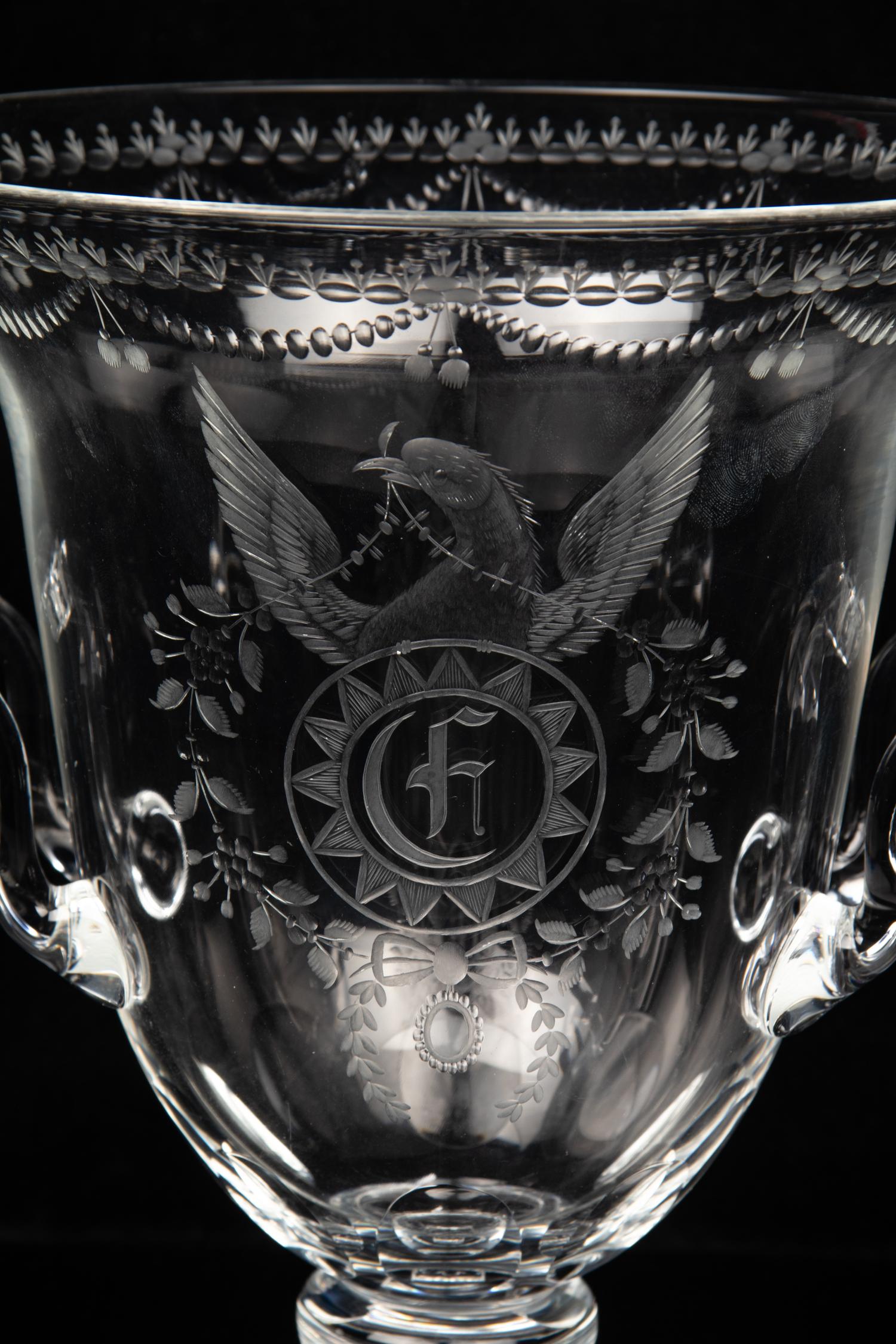 A Steuben Engraved Glass Strawberry Mansion Urn
