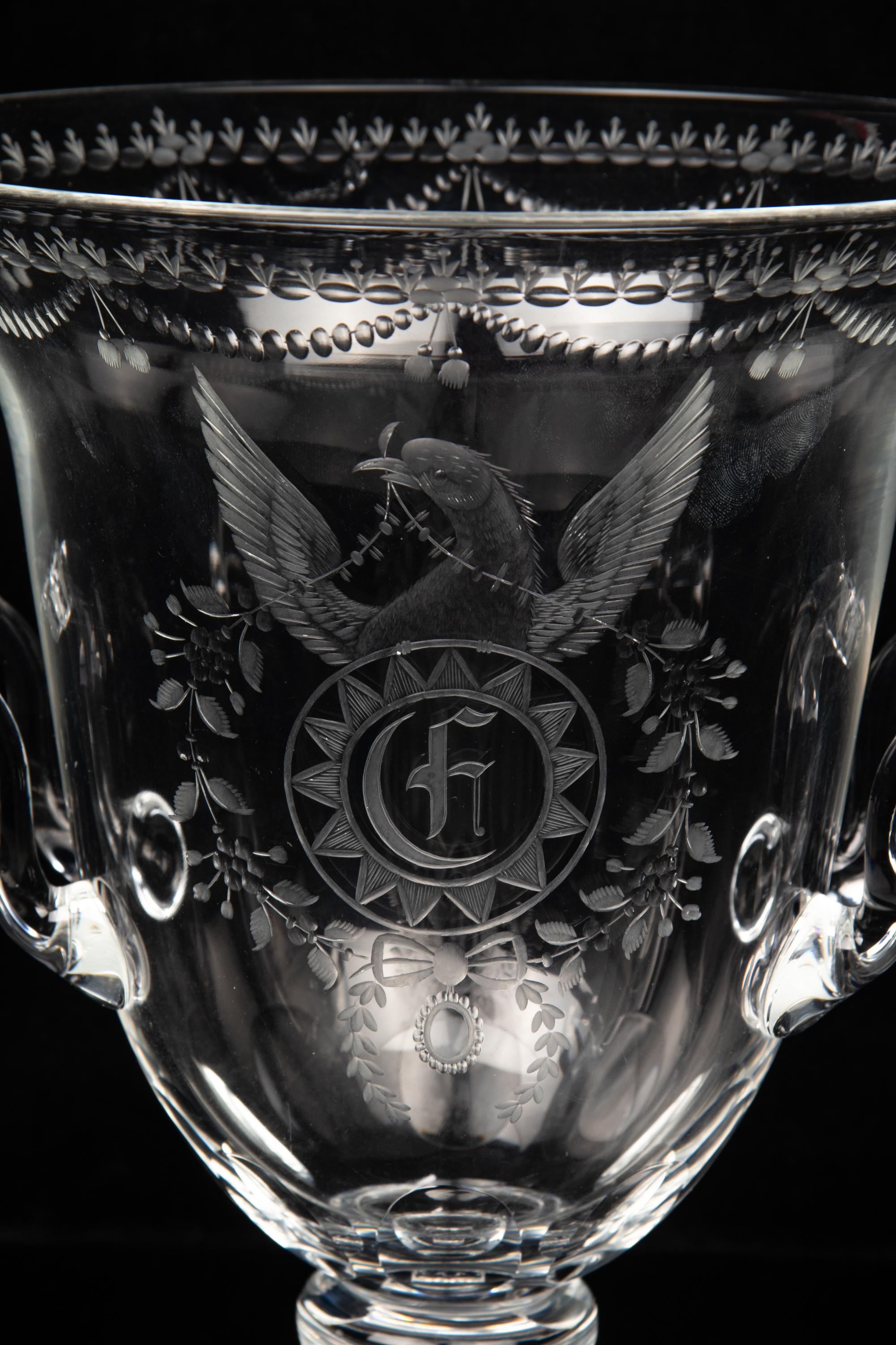A Steuben Engraved Glass Strawberry Mansion Urn