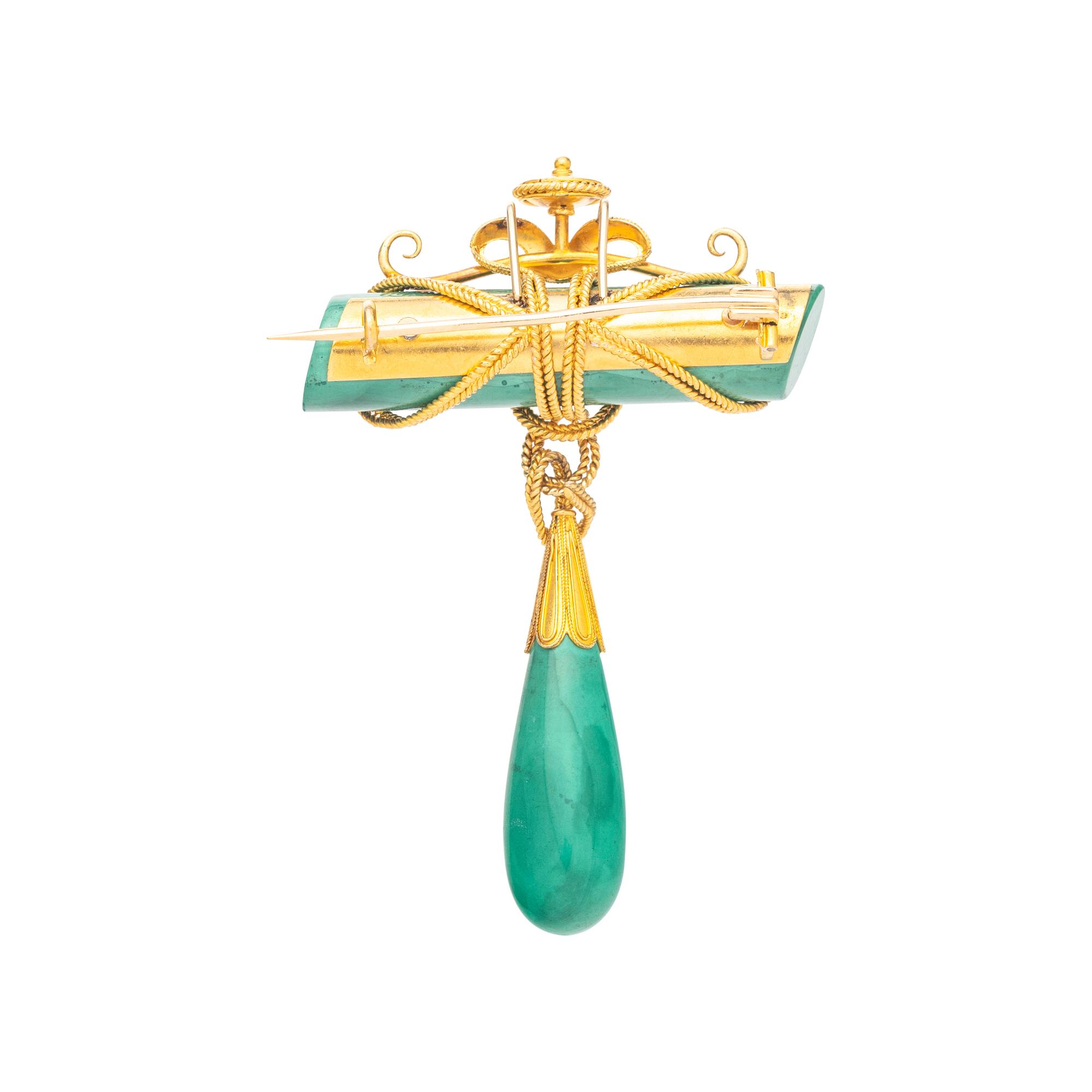 YELLOW GOLD AND MALACHITE PENDANT/BROOCH
