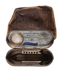 Civil War patriotic tobacco pouch. Manufactured by the Ridgewood MF Co., New York. Patented 20 May 1862.