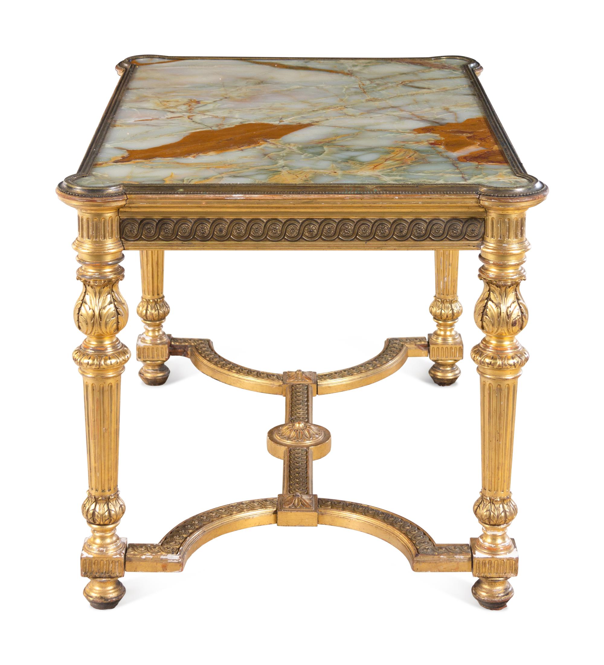 A Louis XVI Style Giltwood and Onyx-Inset Center Table