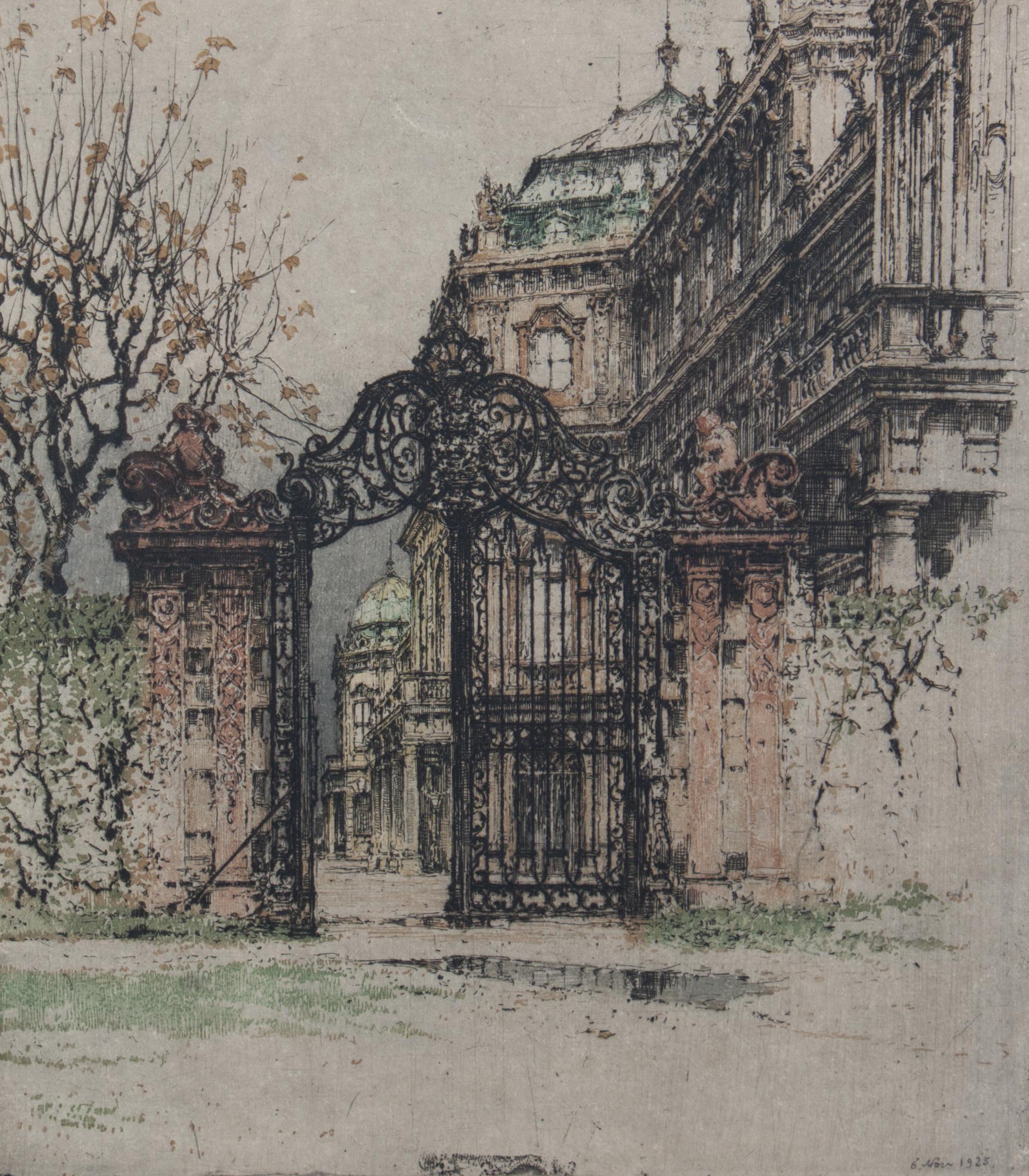 Luigi Kasimir, (Austrian, 1881-1962), Vienna Belvedere Plaza, Austria