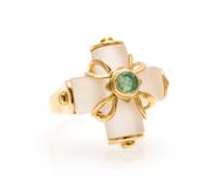 An 18 Karat Yellow Gold, Rock Crystal and Emerald Cross Ring, Lalaounis, 5.70 dwts.