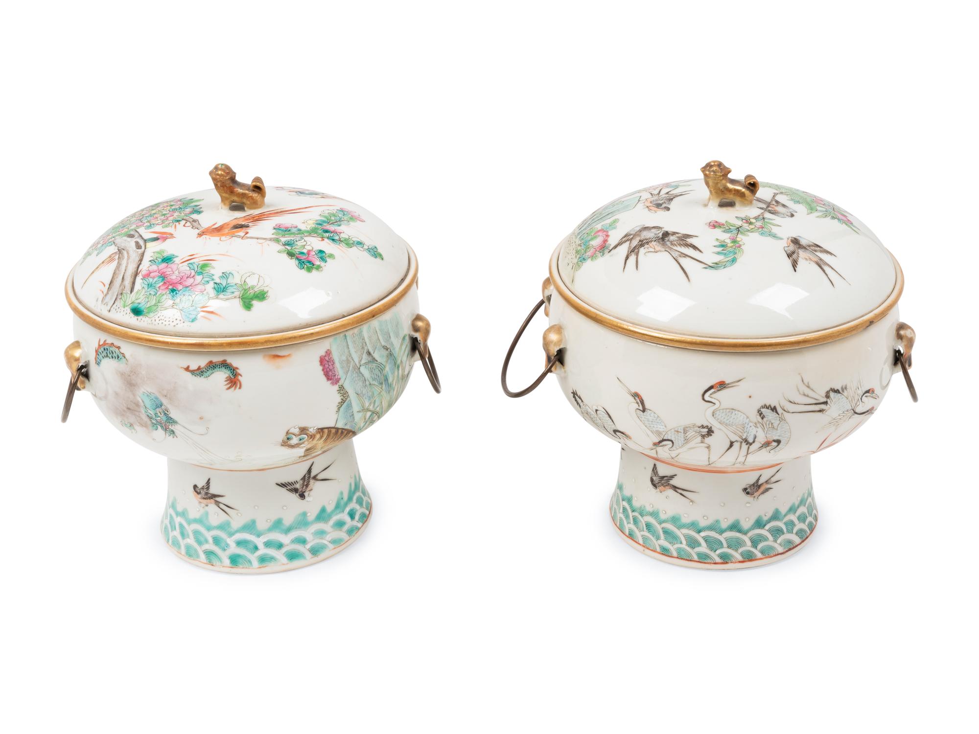 A Pair of Chinese Famille Rose Porcelain Hot Pots