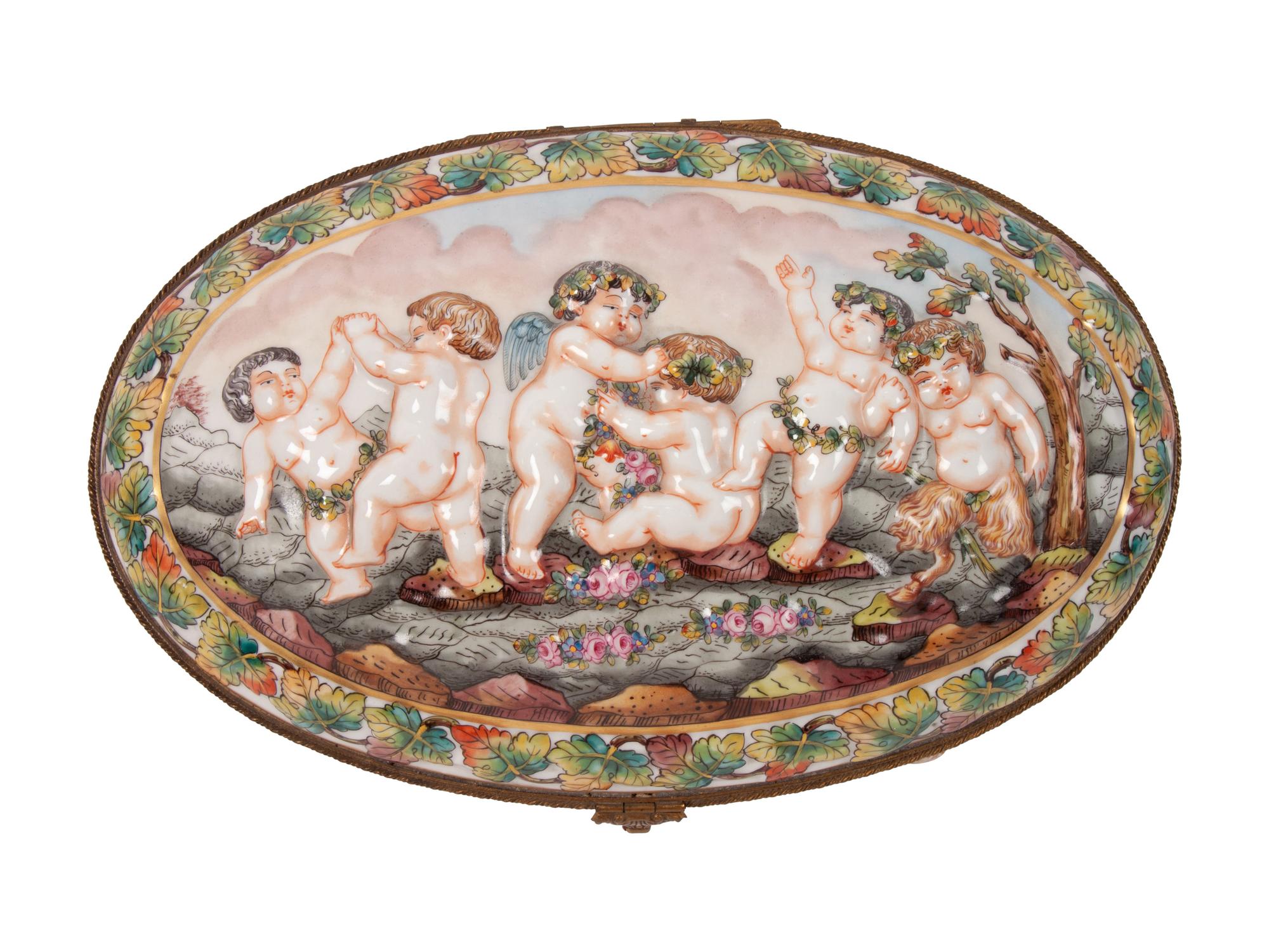A Group of Capodimonte Porcelain Objects Including a Soup Tureen, Undertray and Hinged Box