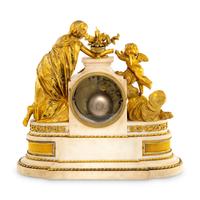A Louis XVI Style Gilt Bronze and Marble Mantel Clock