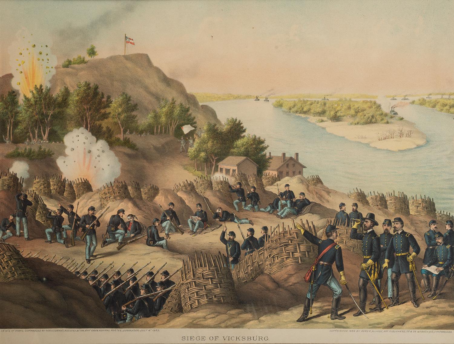 [CIVIL WAR]. KURZ & ALLISON, printers. A group of 2 Civil War prints, incl. Battles of Nashville and Vicksburg.