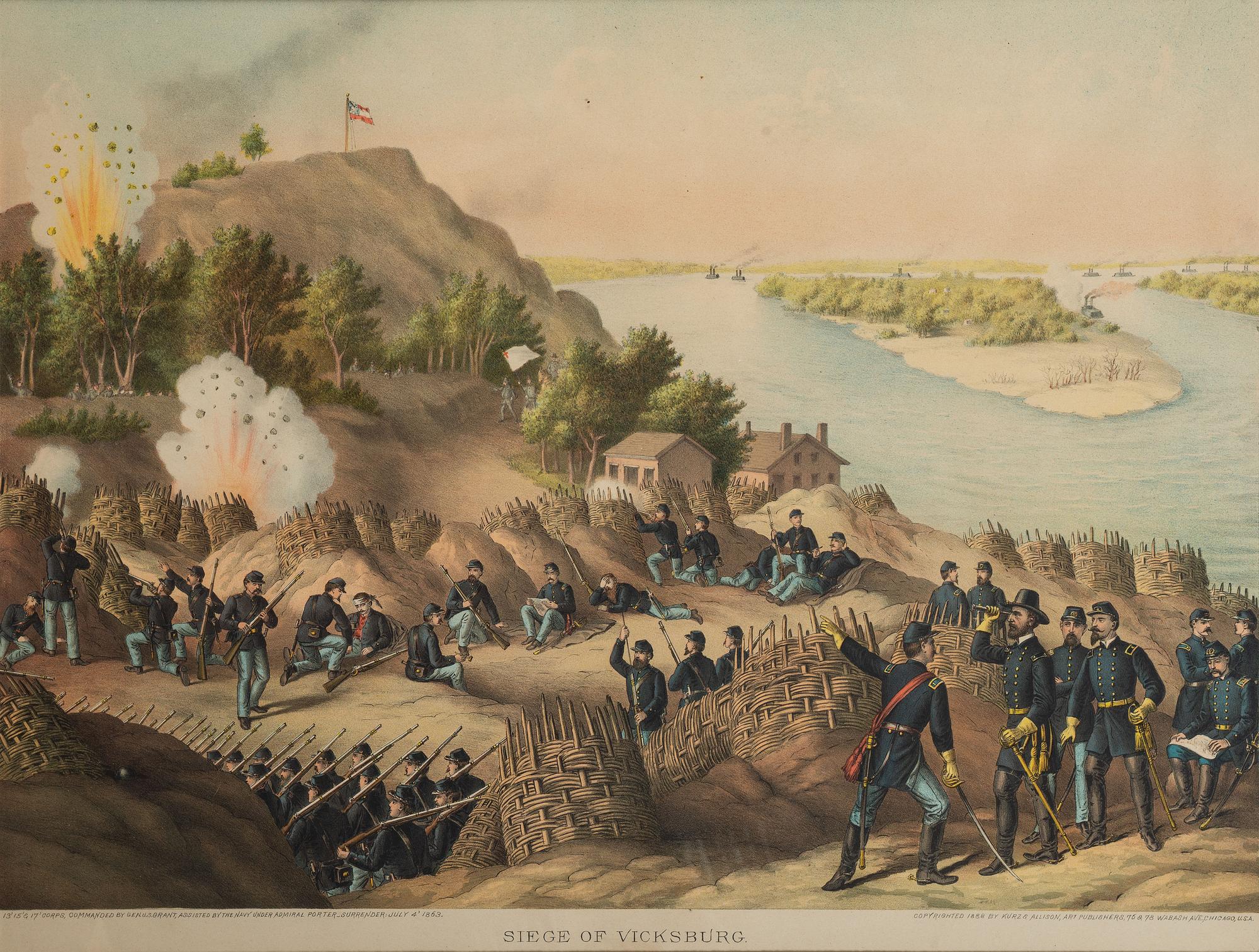 [CIVIL WAR]. KURZ & ALLISON, printers. A group of 2 Civil War prints, incl. Battles of Nashville and Vicksburg.