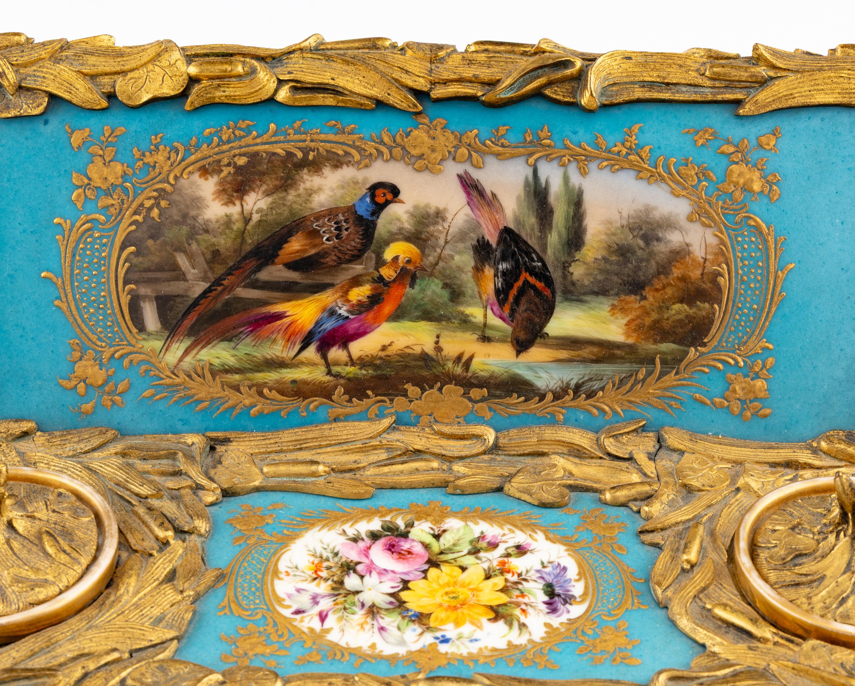 A French Gilt Bronze and Sèvres Style Porcelain Mounted Inkwell