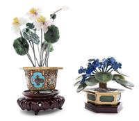 Two Chinese Hardstone Floral Groups Height of tallest 8 inches. — 20TH CENTURY