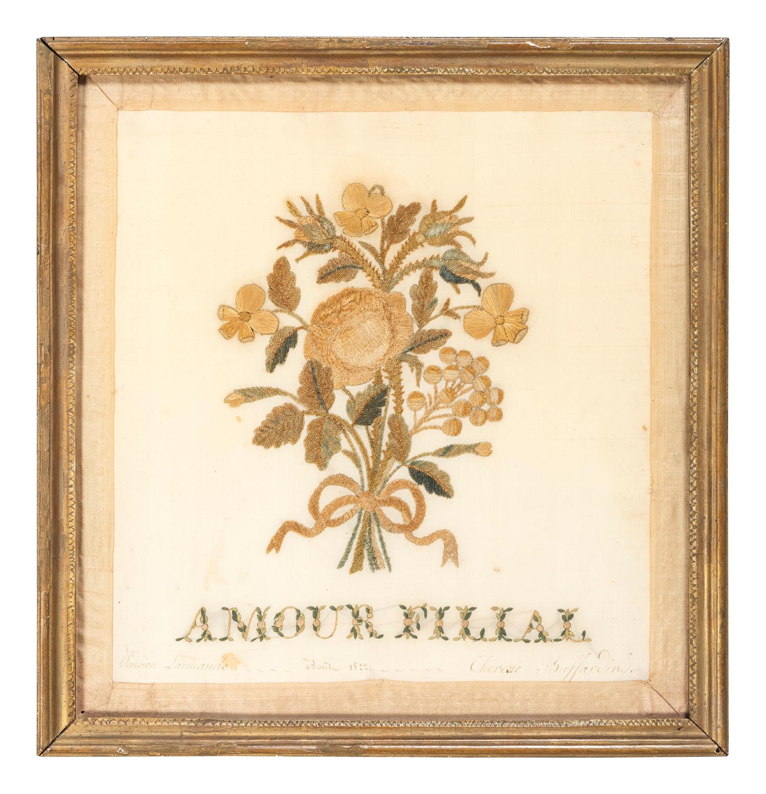 Two Needlework Embroidered Floral Pictures