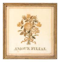 Two Needlework Embroidered Floral Pictures