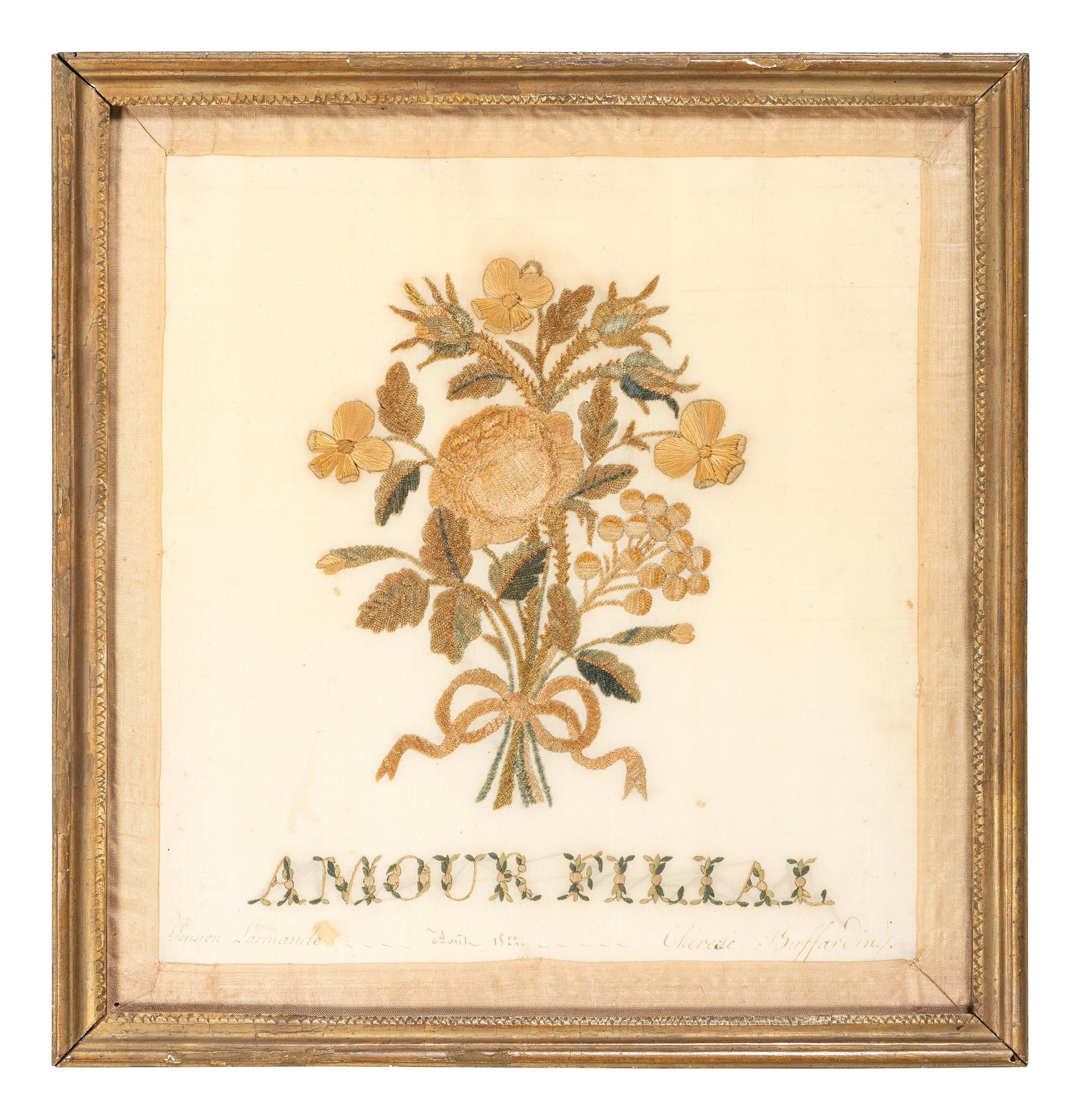 Two Needlework Embroidered Floral Pictures