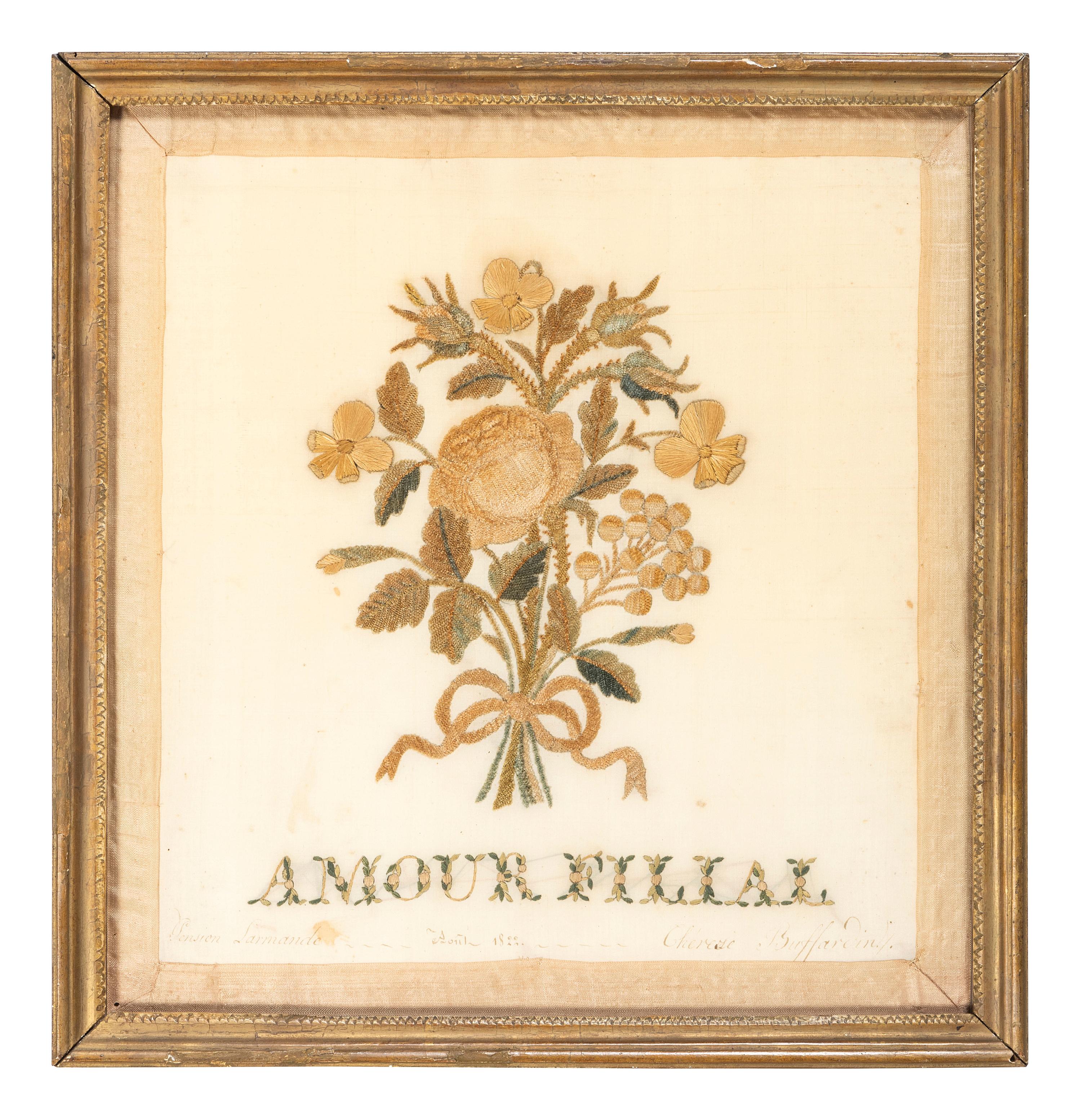 Two Needlework Embroidered Floral Pictures