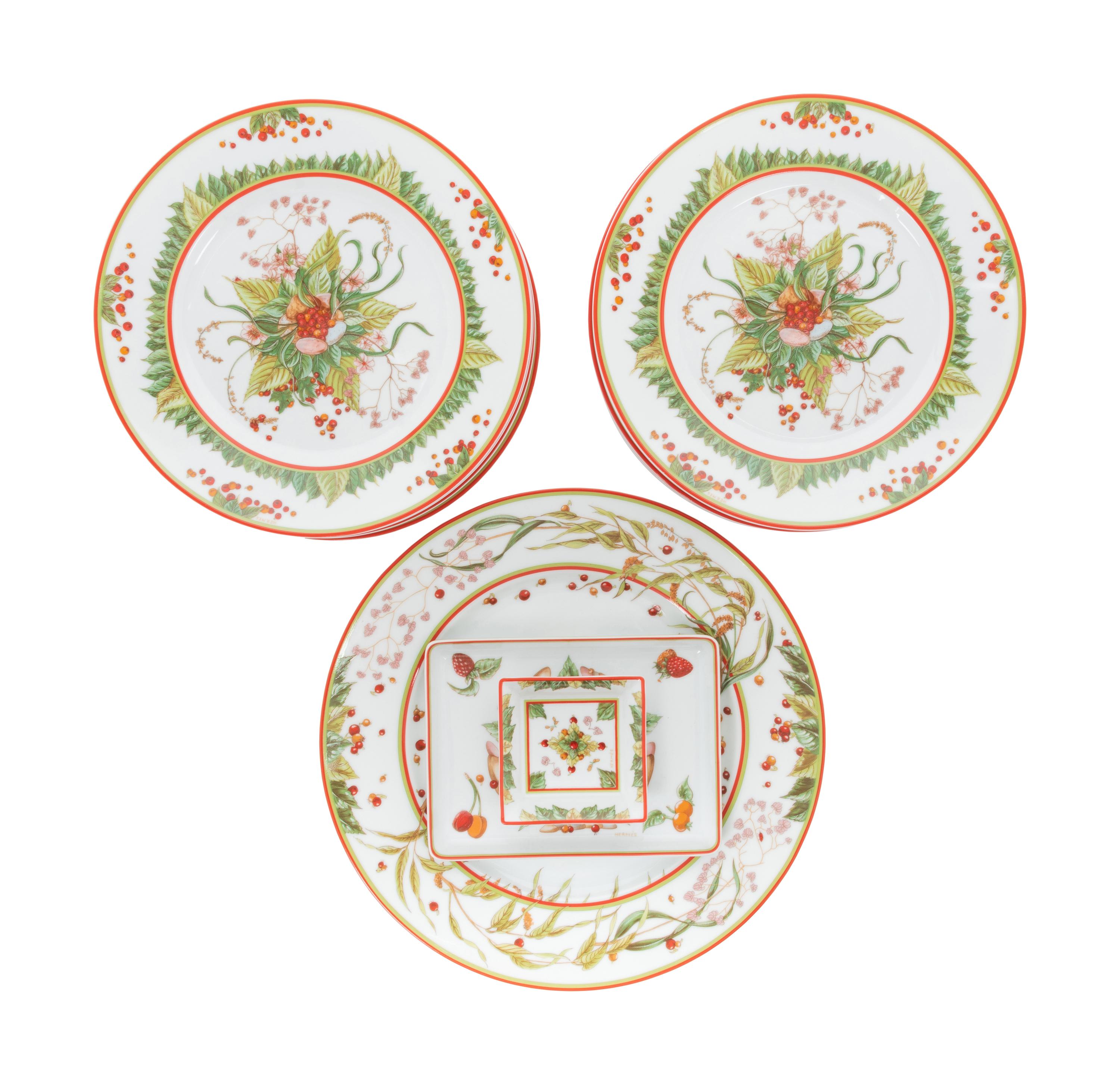 A Group of Hermès Le Jardin de Pythagore Porcelain Dinnerware Articles