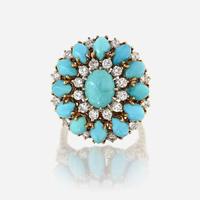 A turquoise, diamond, and eighteen karat gold ring