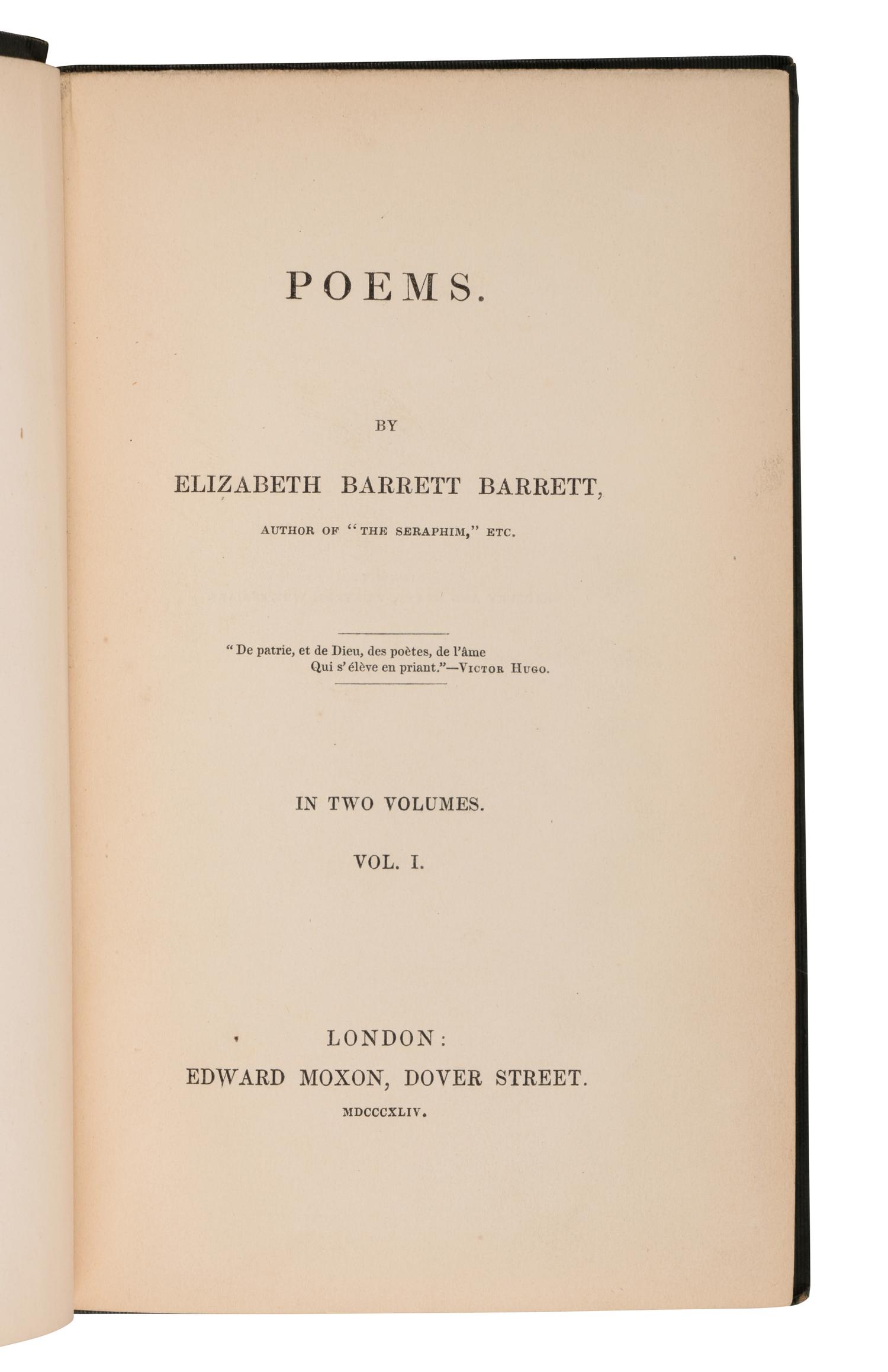 BROWNING, Elizabeth Barrett (1806-1861). Poems. London: Edward Moxon, 1844.