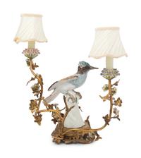 A Continental Porcelain Mounted Two-Light Lamp