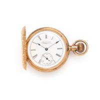 AMERICAN WALTHAM WATCH CO., YELLOW GOLD POCKET WATCH AND CHAIN