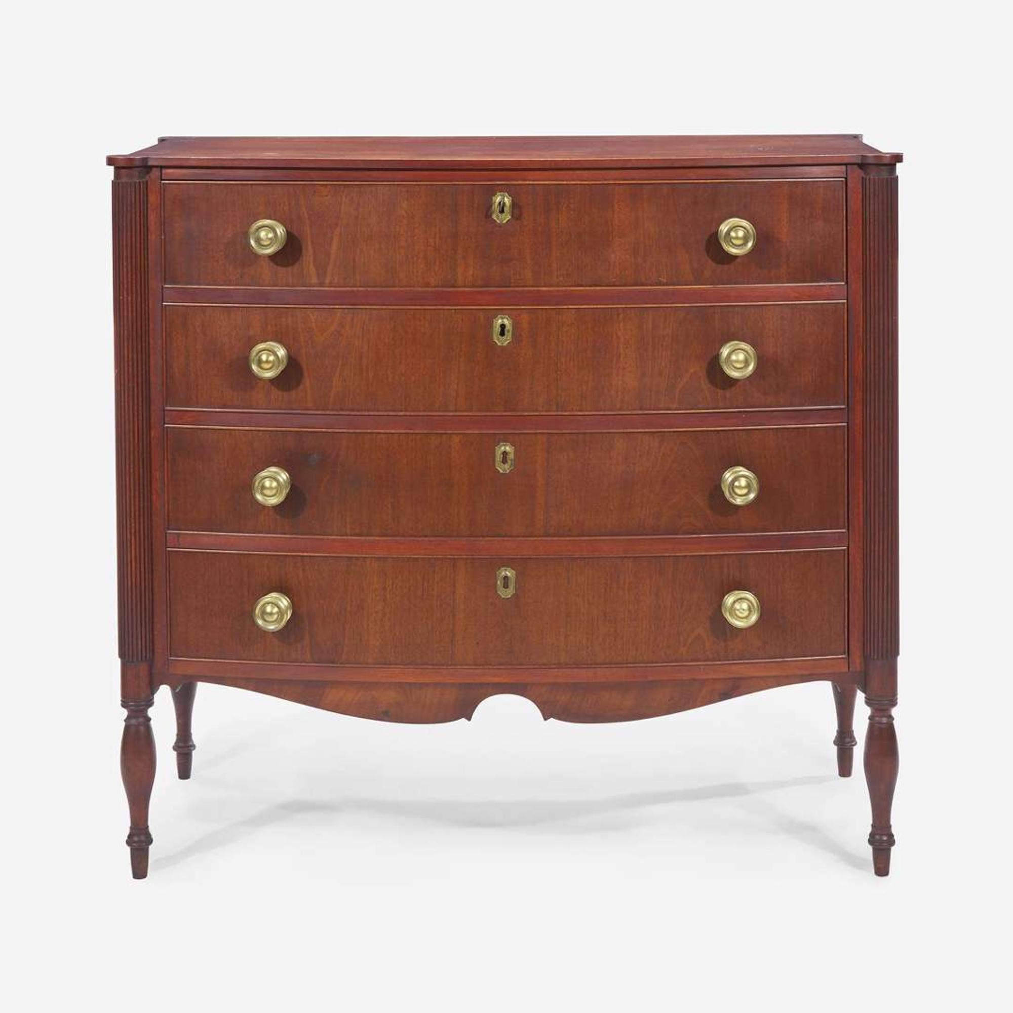 A Federal carved mahogany bowfront chest of drawers Massachusetts, circa 1815
