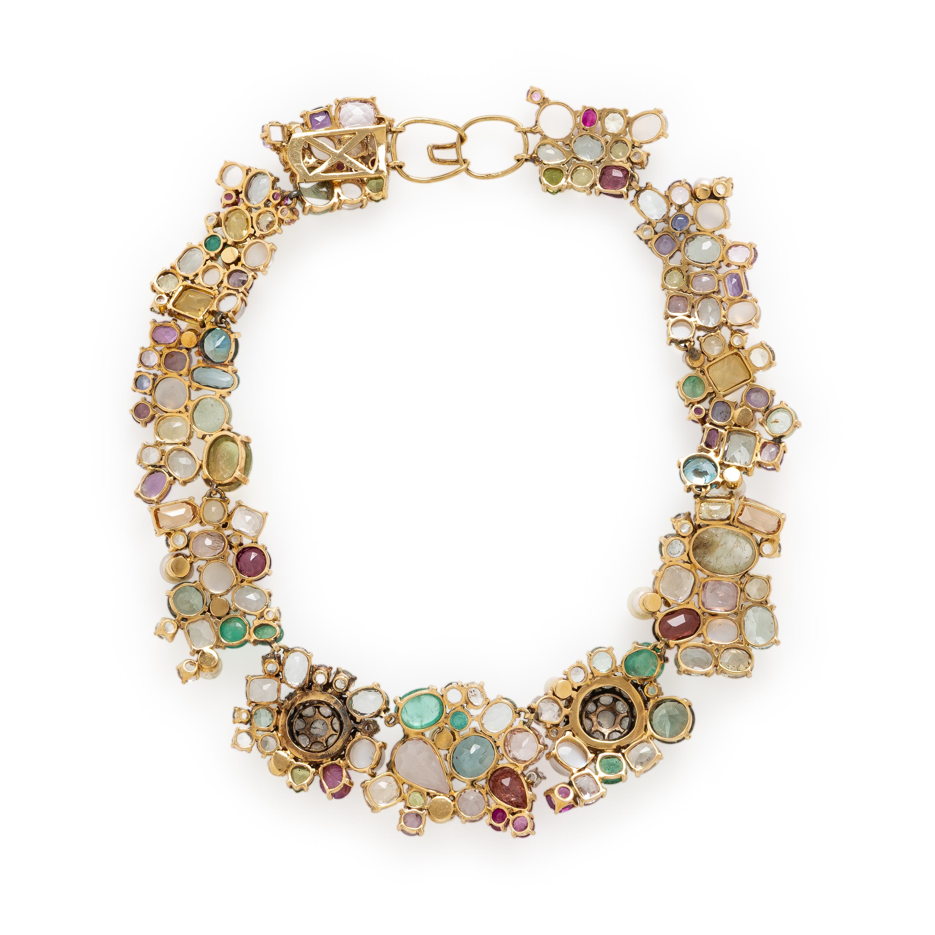 Multigem and Yellow Gold Collar Necklace