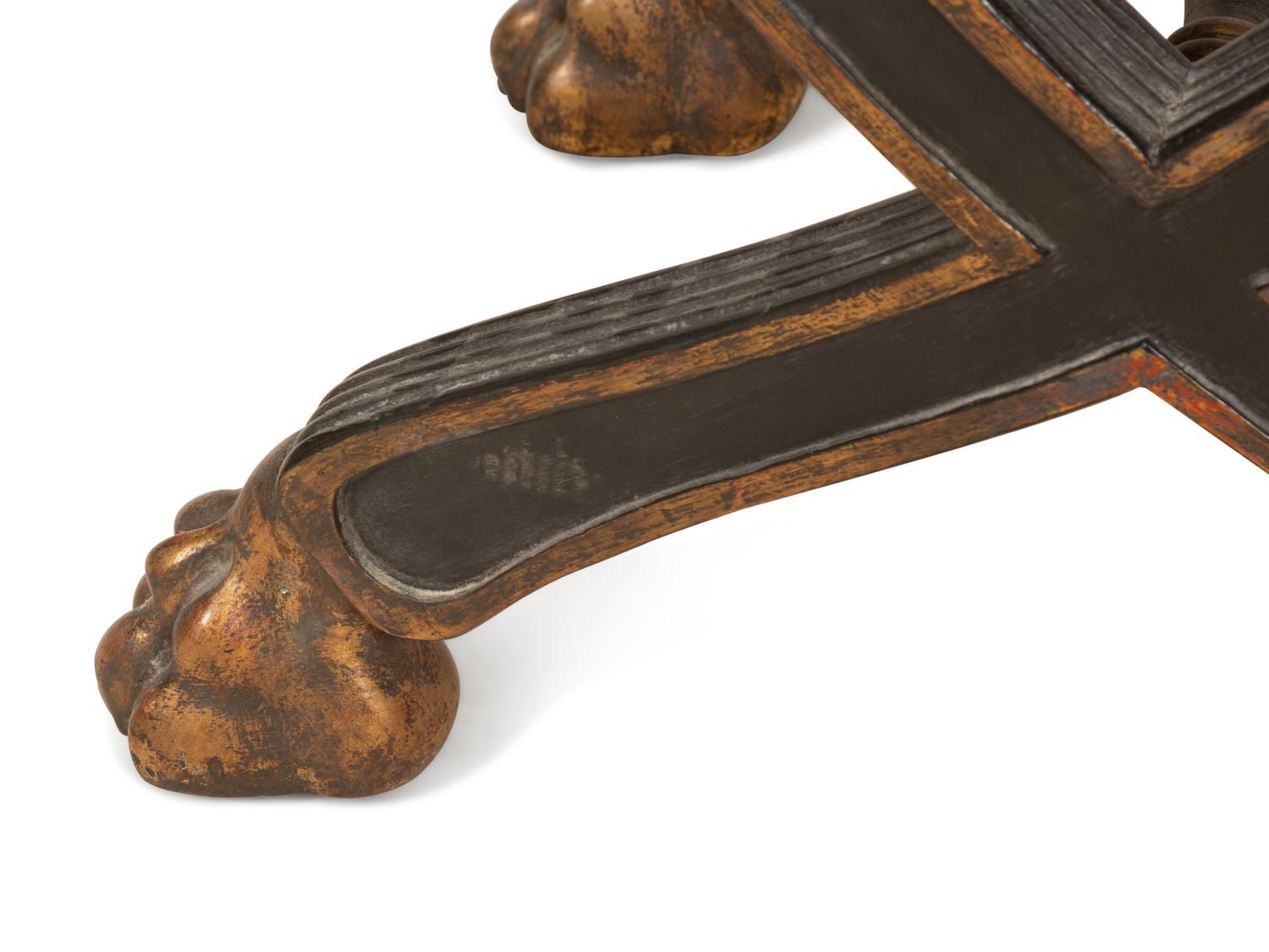 An Italian Neoclassical X-form Parcel Gilt Stool with Leopard Print Upholstered Seat