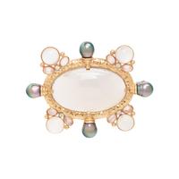 MOONSTONE, CULTURED BAROQUE PEARL AND DIAMOND BROOCH