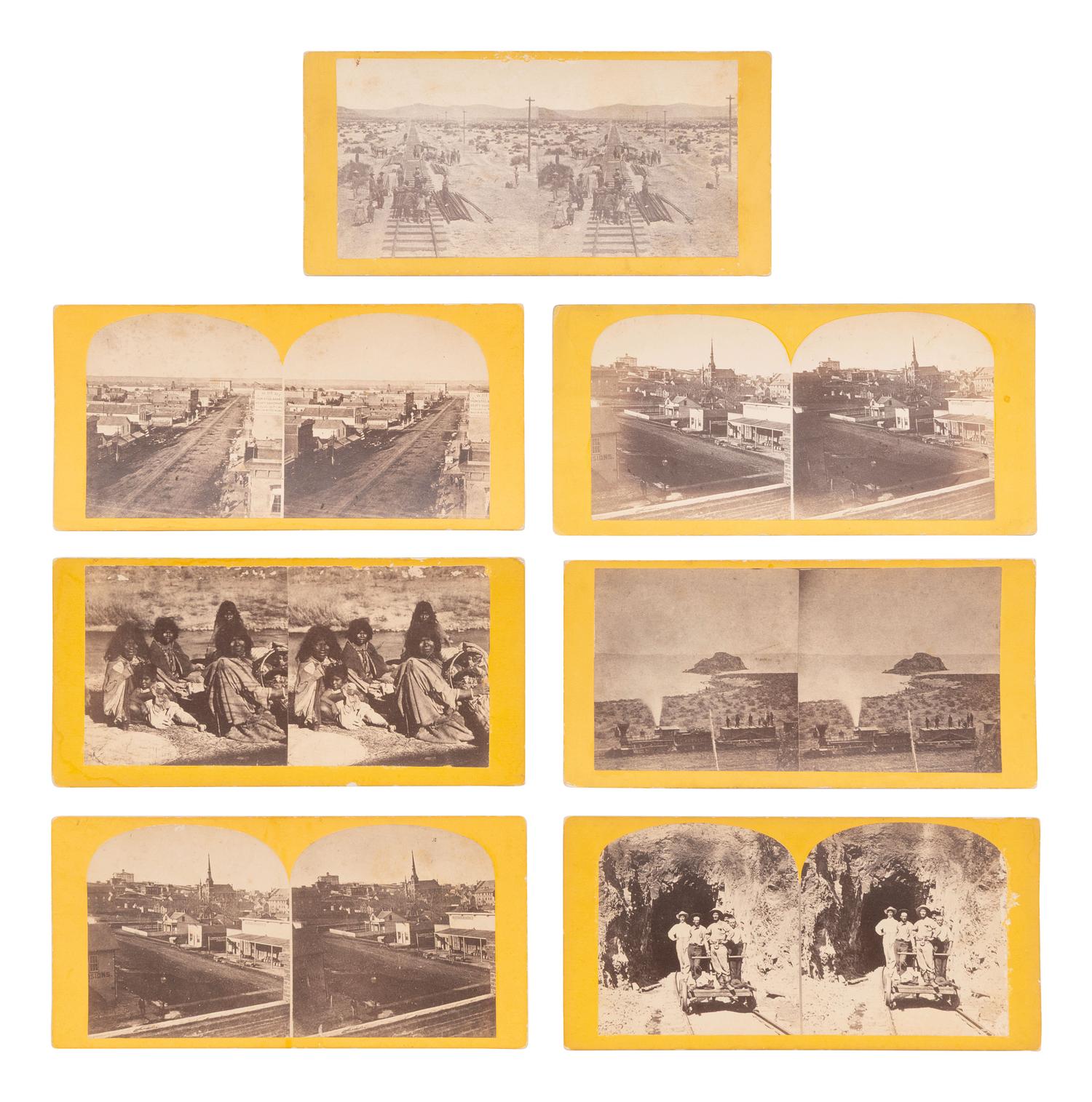 [WESTERN AMERICANA] 7 stereoviews of the west, incl. railroad and city scenes, possibly by RUSSELL.