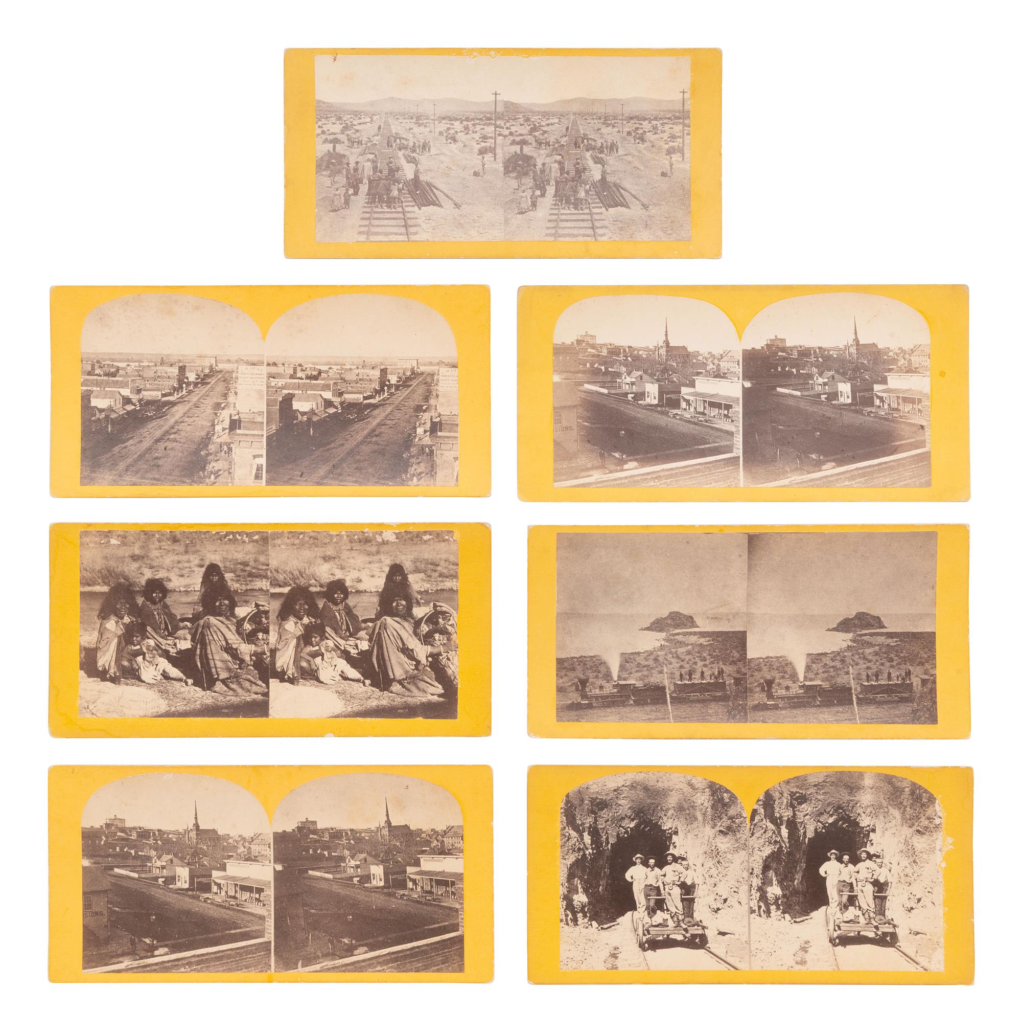 [WESTERN AMERICANA] 7 stereoviews of the west, incl. railroad and city scenes, possibly by RUSSELL.