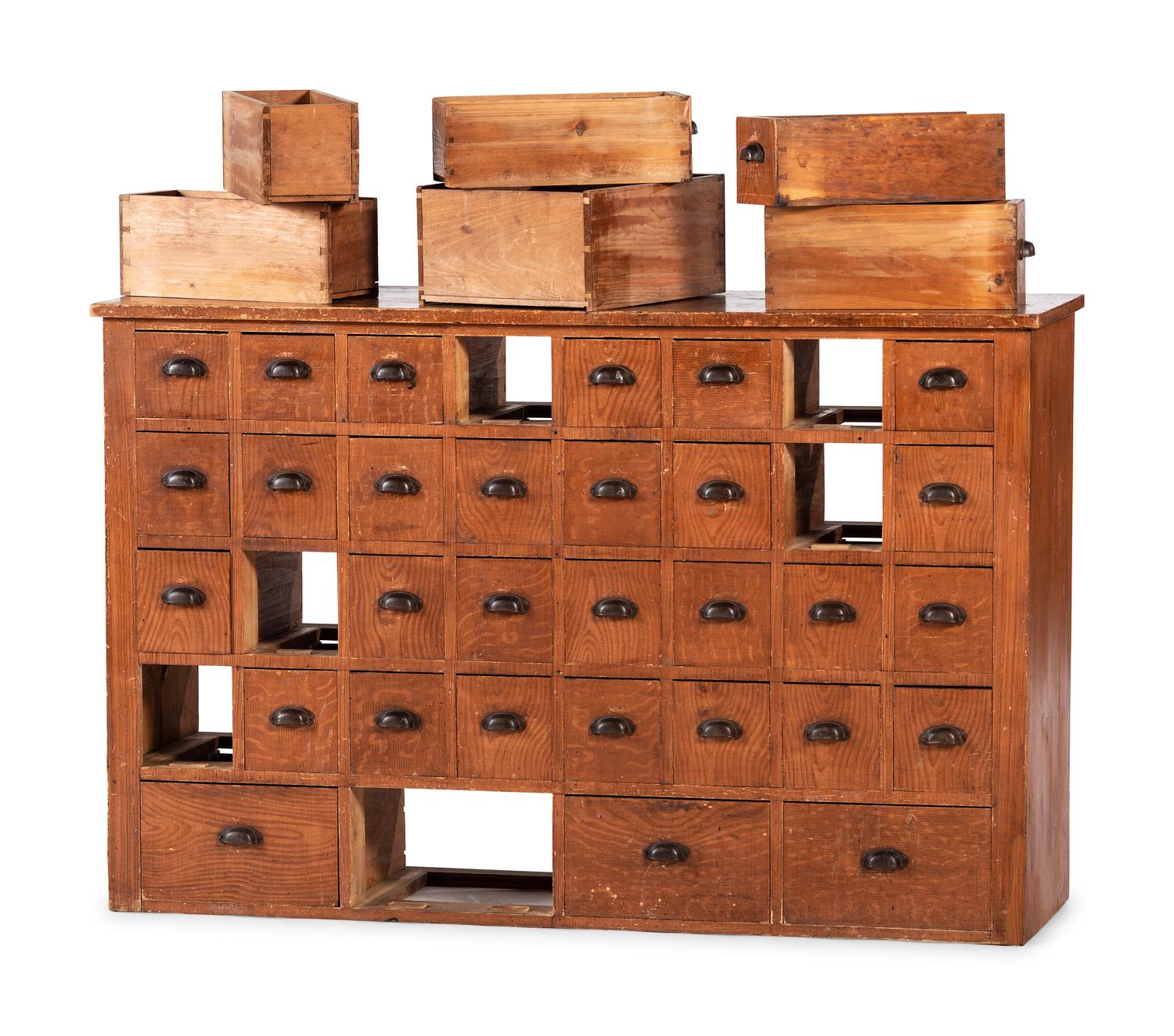 A Grain Painted Pine 36-Drawer Chest