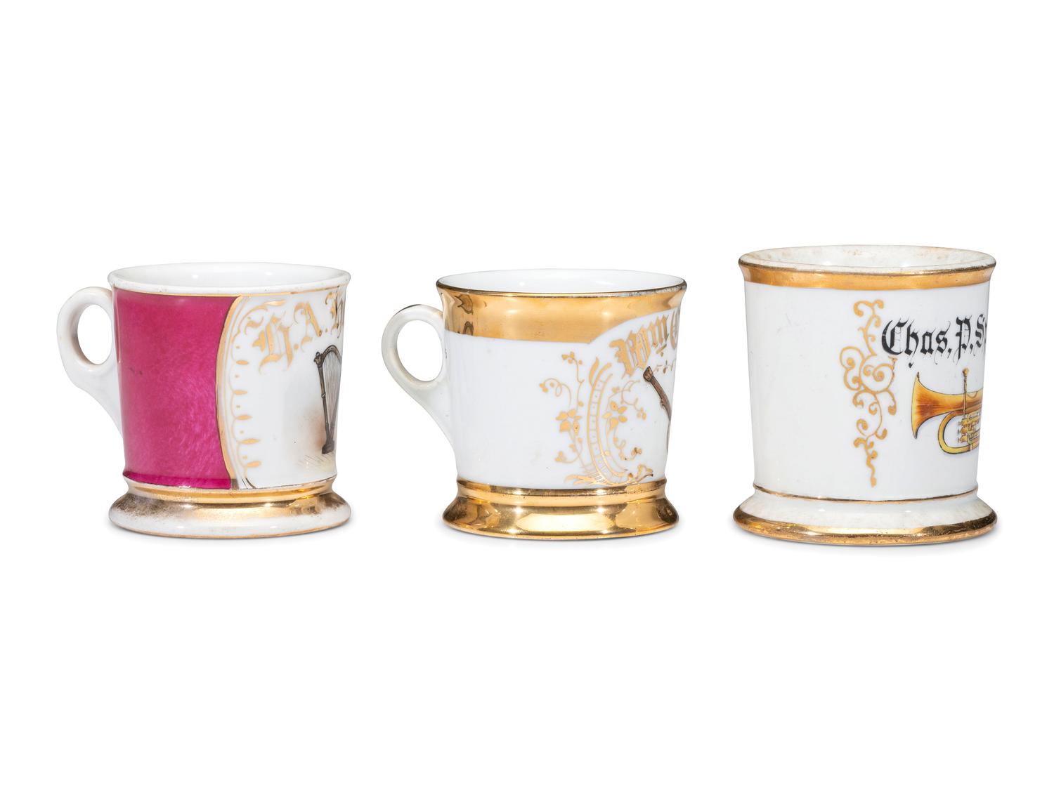 Three Musician's Porcelain Occupational Shaving Mugs