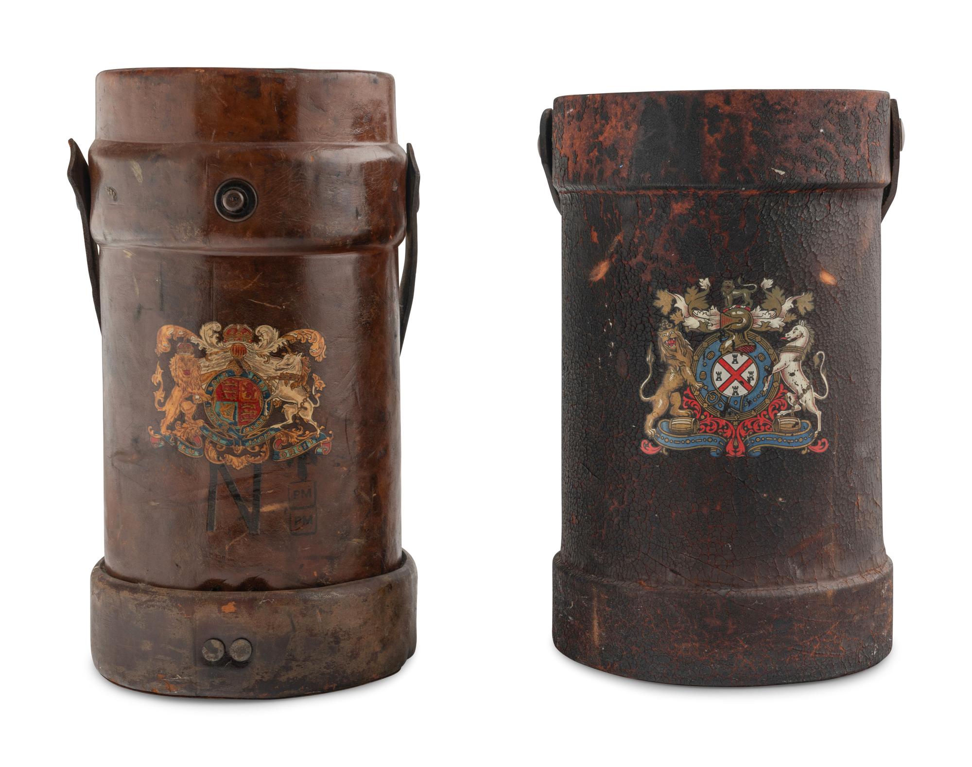 Two English Leather Artillery Buckets