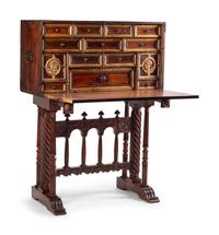 A Spanish Baroque Parcel Gilt Walnut Vargueño on Stand