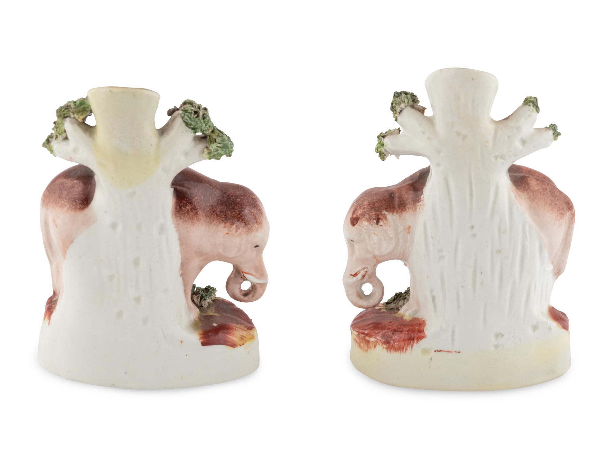 A Pair of Staffordshire Elephant-Form Spill Vases