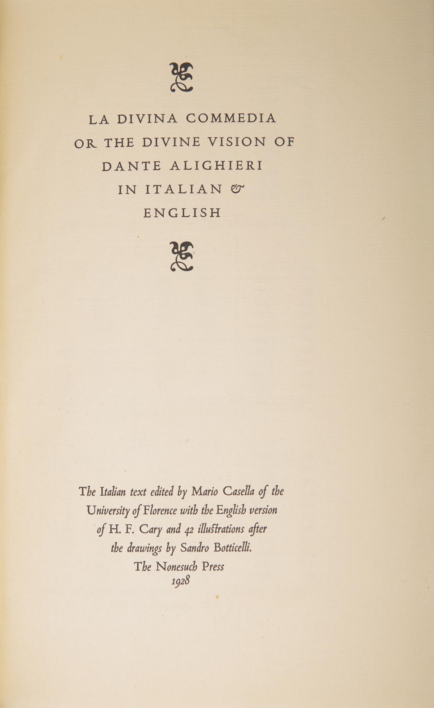 [Private Press] [Nonesuch Press] Alighieri, Dante. La Divina Commedia or the Divine Vision of Dante Alighieri in Italian & English