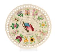 A Rare Belleek Bicentennial Three Strand Plate Diameter 10 inches. — IMPRESSED BELLEEK (R) IRELAND TWO PAD MARK