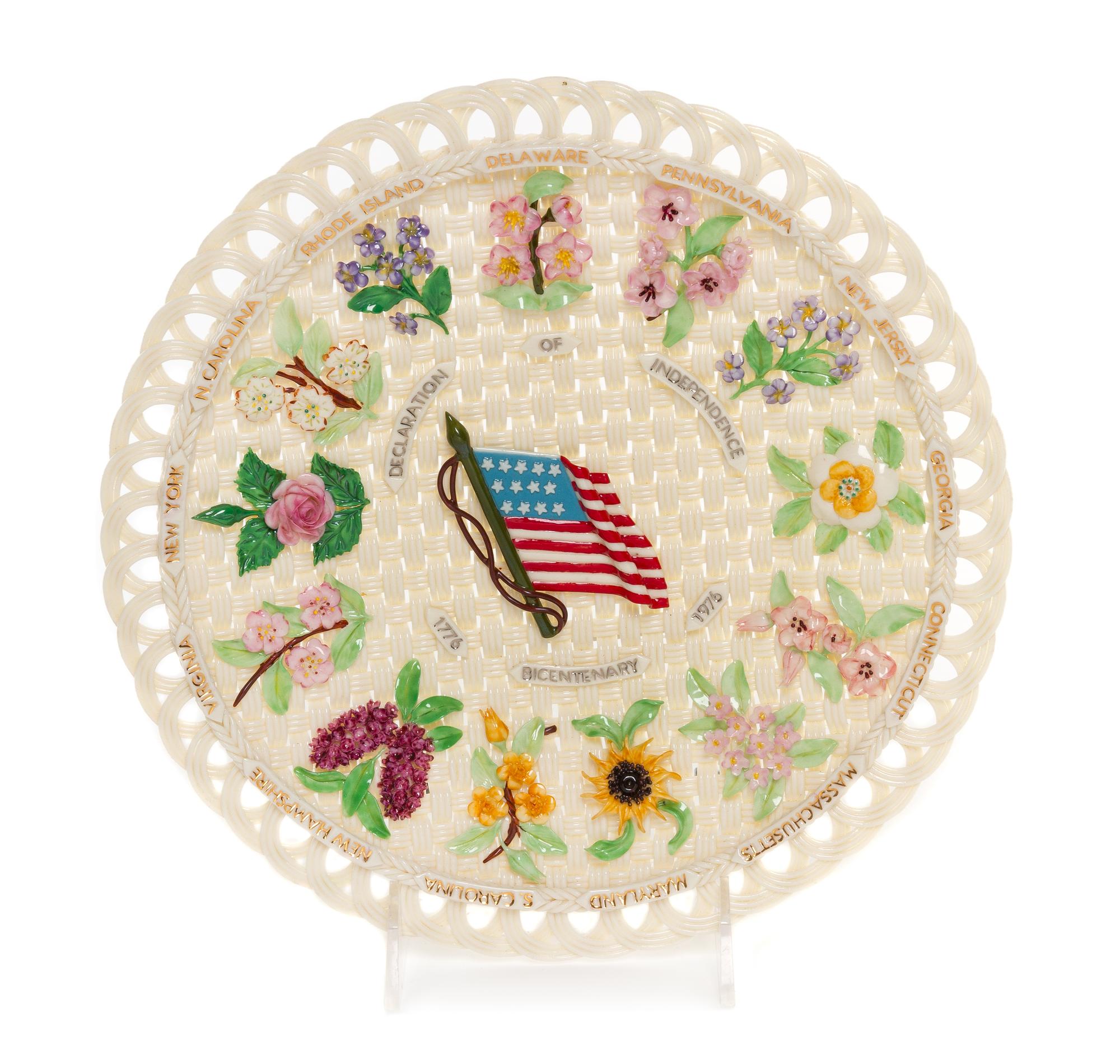 A Rare Belleek Bicentennial Three Strand Plate Diameter 10 inches. — IMPRESSED BELLEEK (R) IRELAND TWO PAD MARK