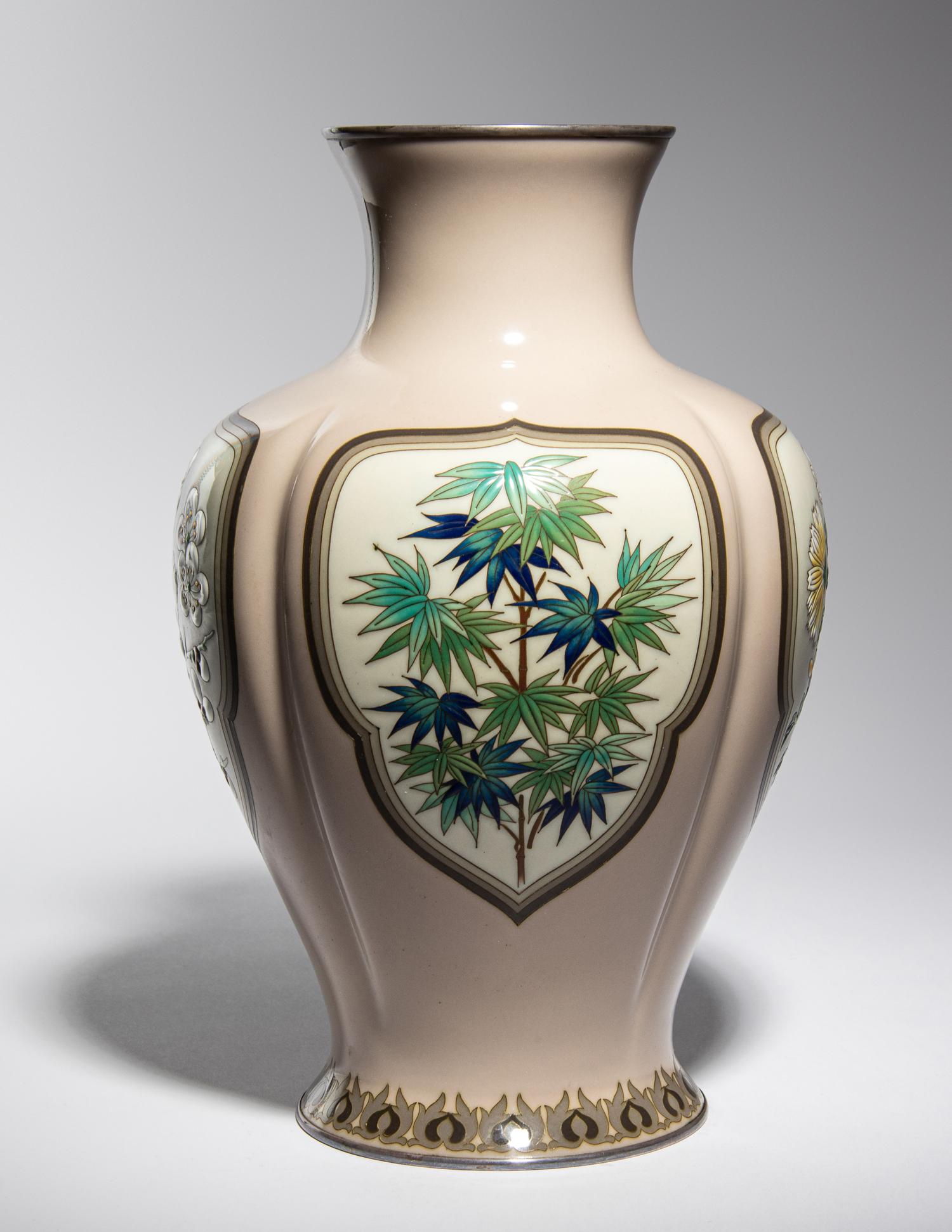 A Japanese Cloisonné Moriage Baluster Vase