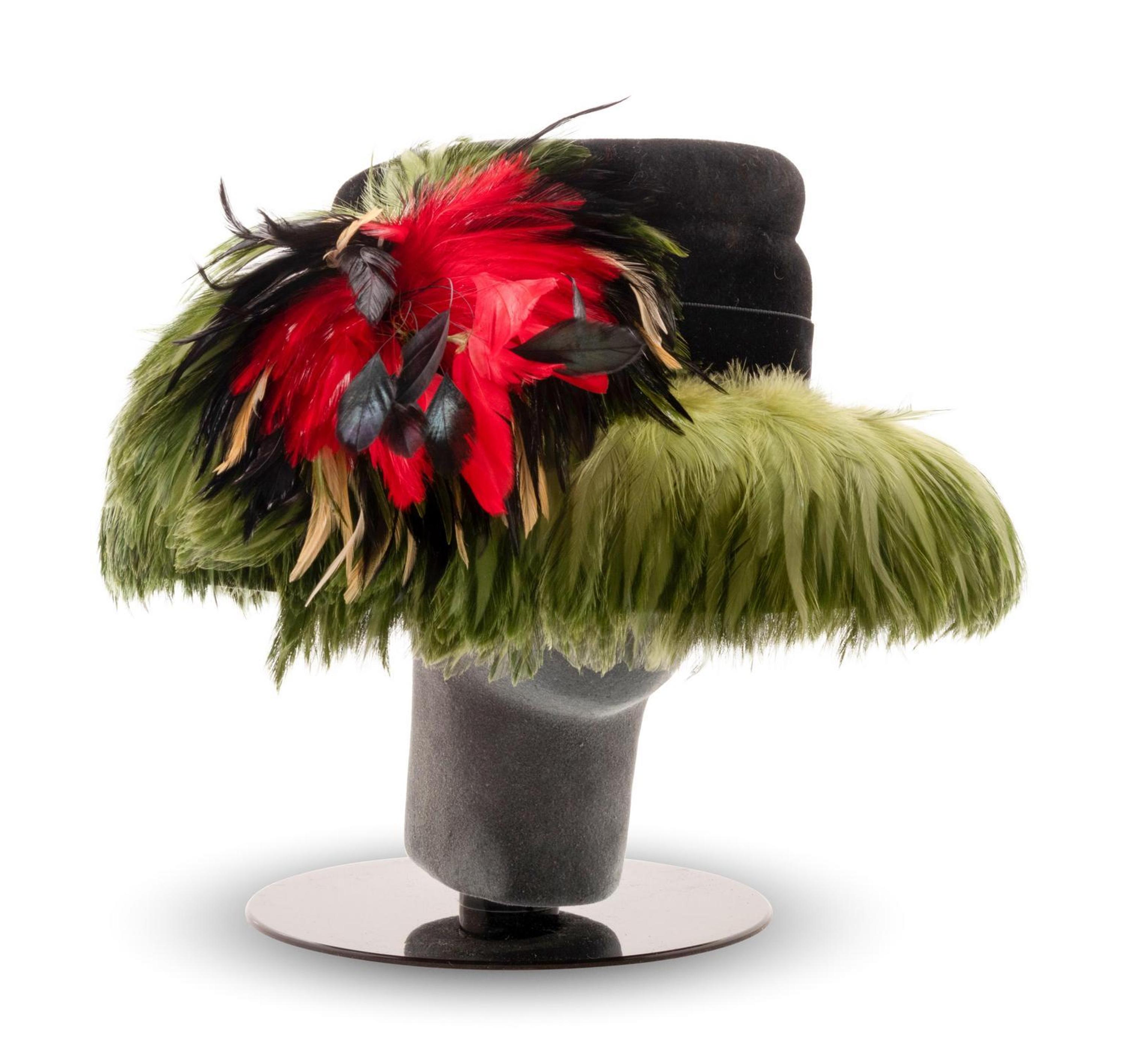 Three Kokin Hats Trimmed with Feathers, 1980-90s
