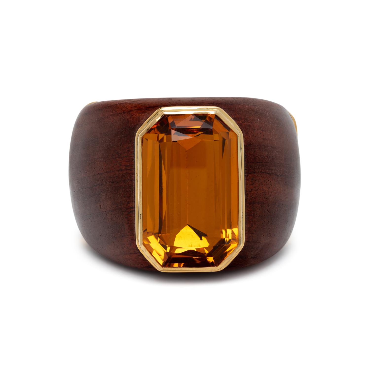 CITRINE AND WOOD HINGED CUFF BRACELET