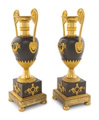 A Pair of Louis Philippe Gilt and Patinated Bronze Urns