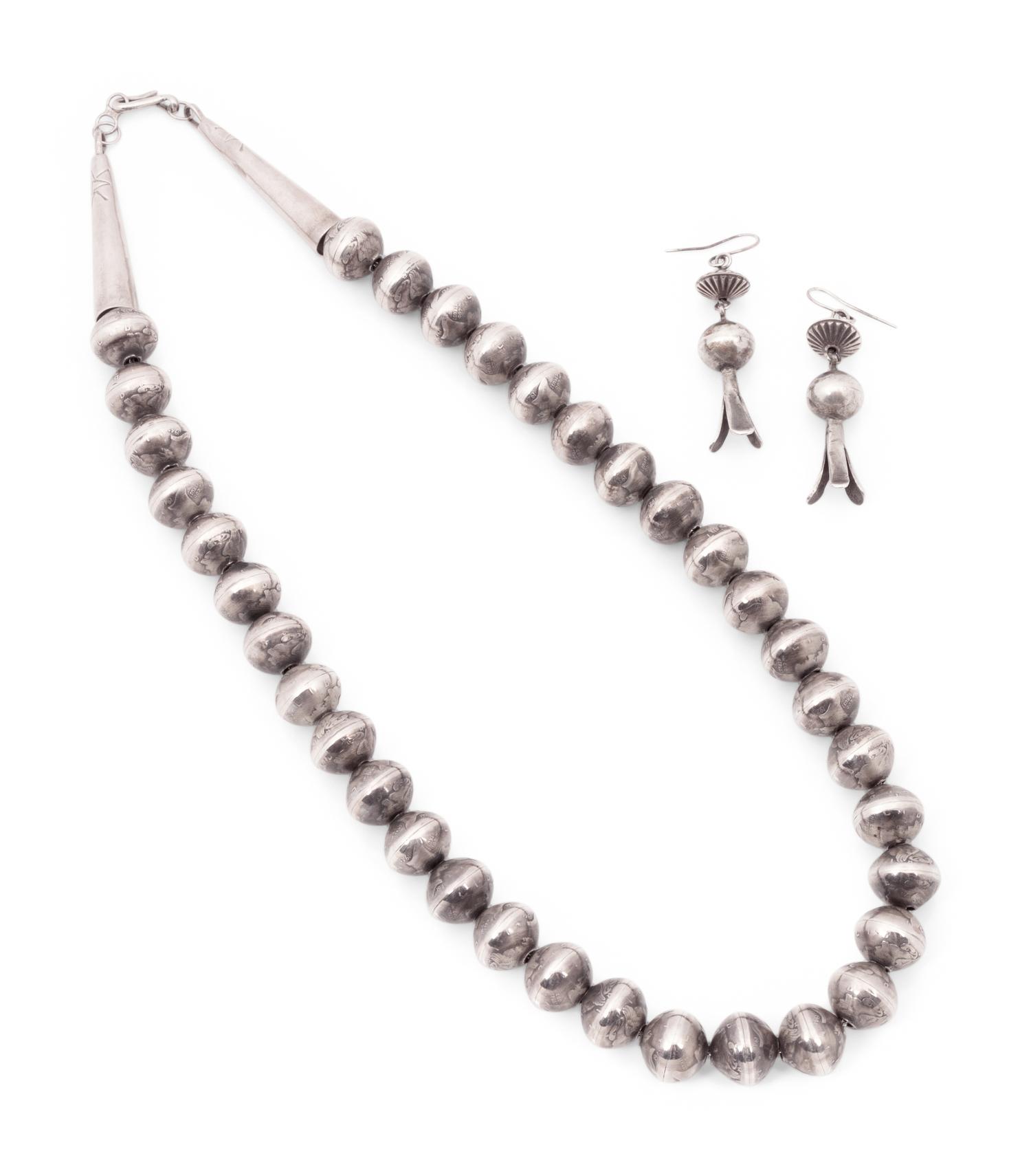 Navajo Mercury Dime Necklace, and Squash Blossom Hook Earrings
