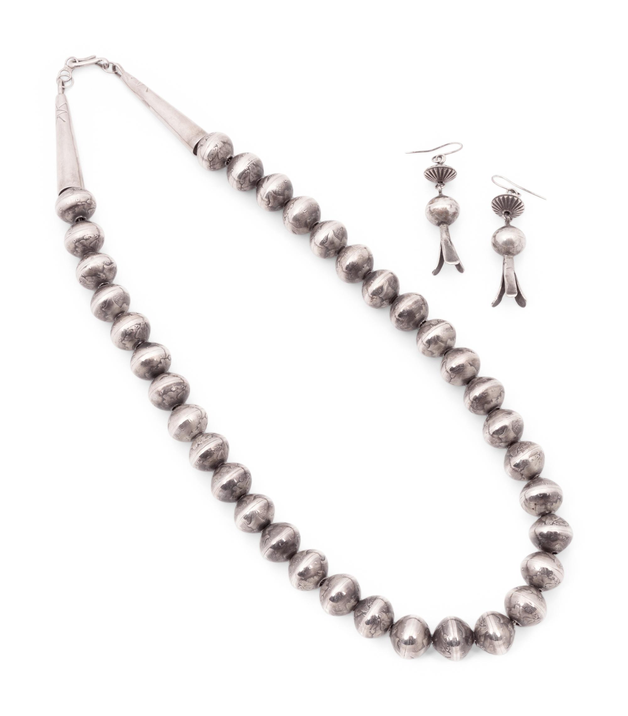 Navajo Mercury Dime Necklace, and Squash Blossom Hook Earrings