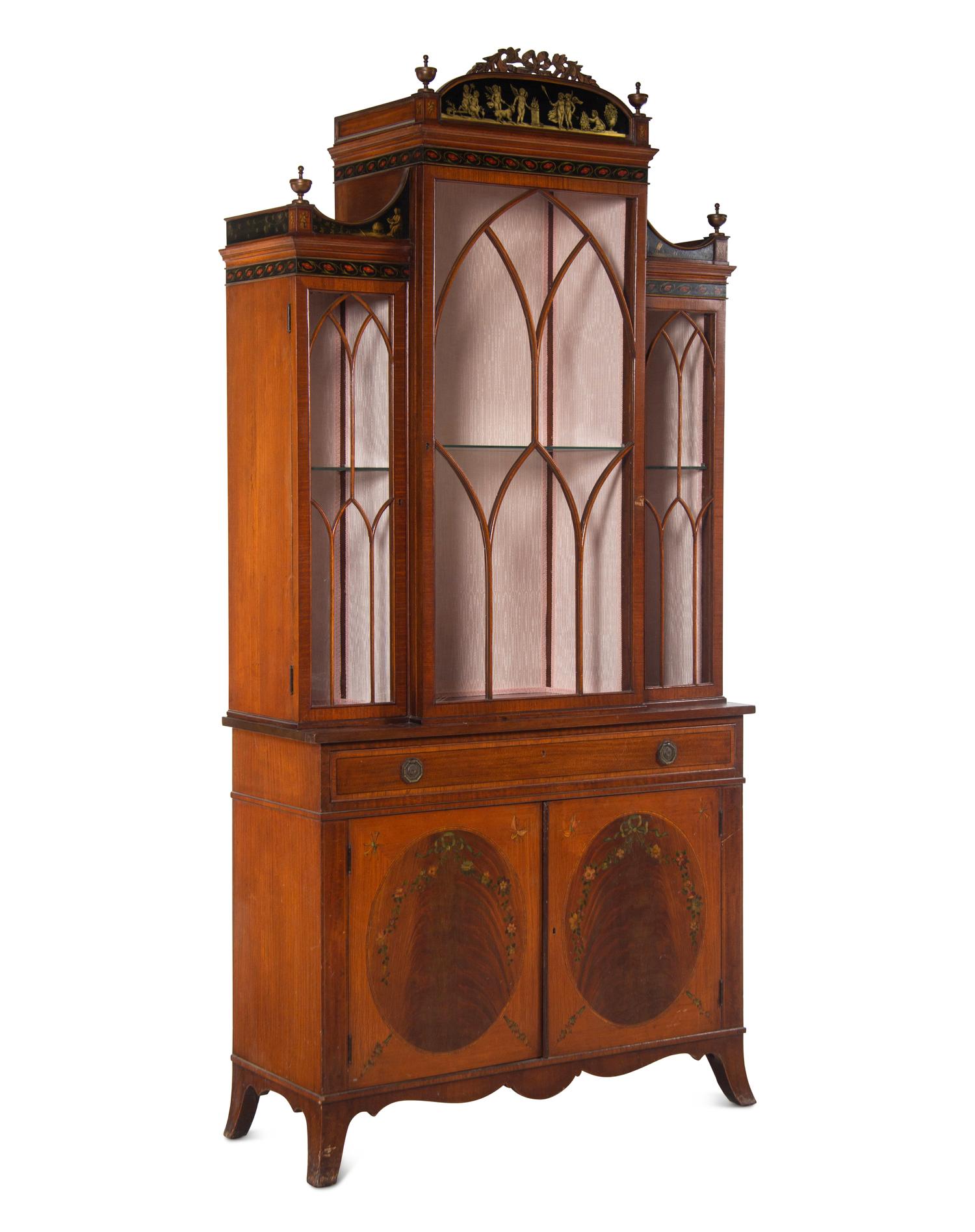 An Edwardian Painted Mahogany and Satinwood Bookcase