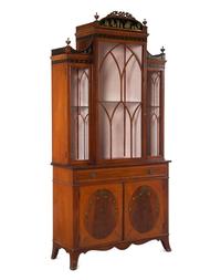 An Edwardian Painted Mahogany and Satinwood Bookcase