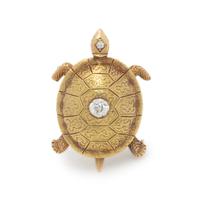 Diamond and Gold Turtle Pendant Brooch